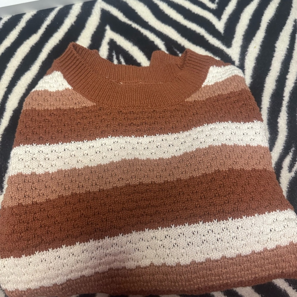 Hollister Striped Brown and Cream Women's Sweater